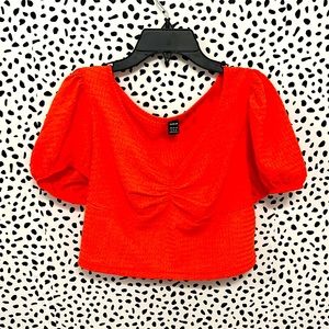 ORANGE, CROPPED PUFFY SLEEVE TOP ** NEVER WORN